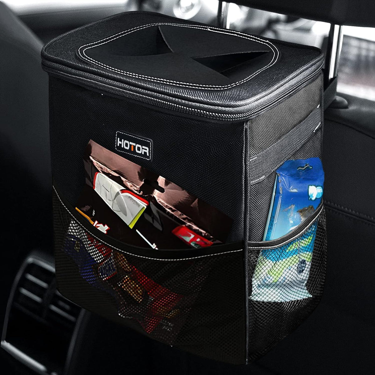 HOTOR Car Trash Can, Leakproof Car Organizer, 2-Gallon, Gray