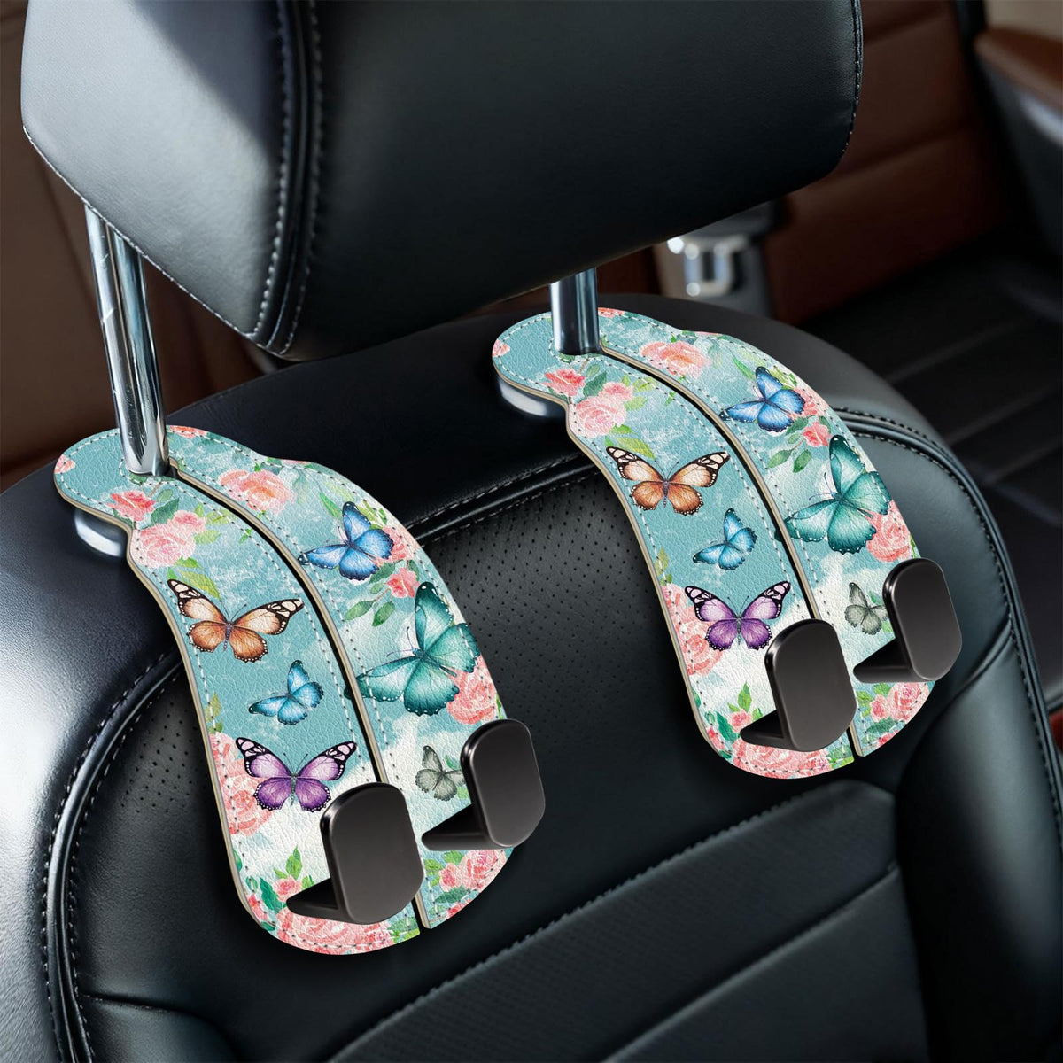Blusabaca 2PCS Car Seat Headrest Hooks, Purses Bags Holder, Sun and Moon