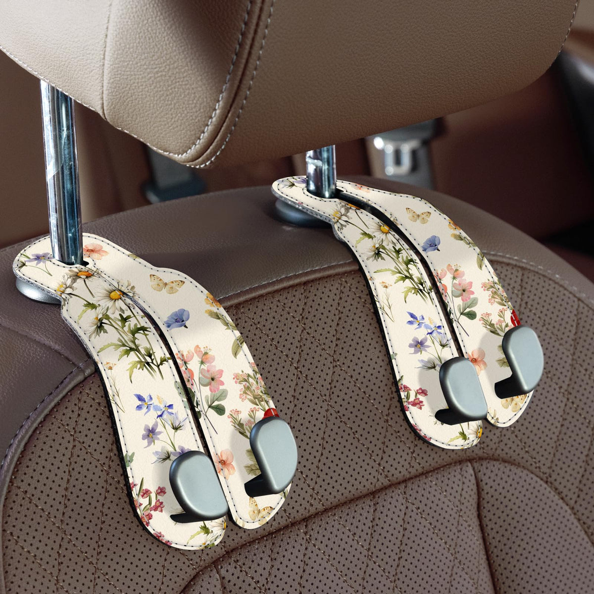 CoBak Purse Hook for Car - Universal Premium Stitched Leather and Aluminum-Magnesium Alloy Double Car Seat Back Storage Hook for Purses, Handbags, Bags (2 Pack),Amethyst Purple