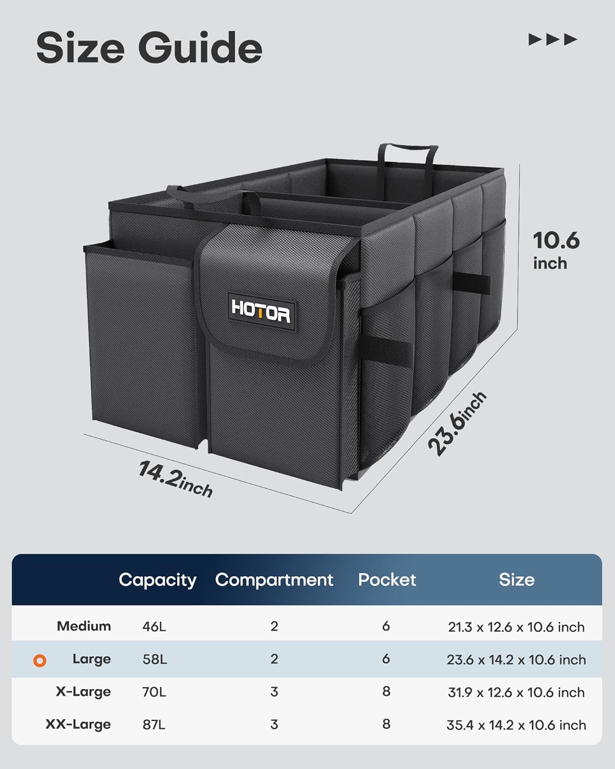 HOTOR Trunk Organizer - Foldable Car Organizer for SUVs & Sedans Storage