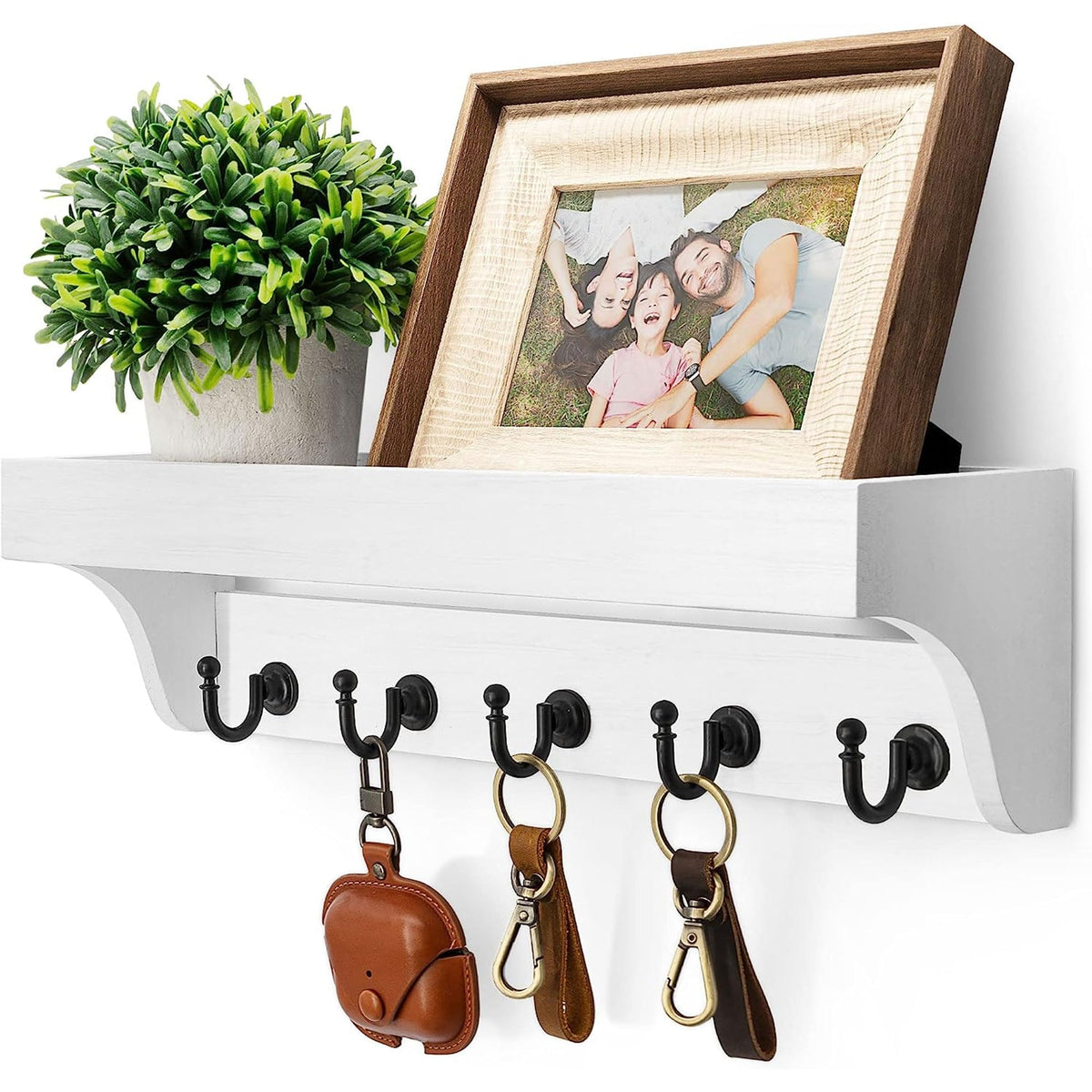 Rebee Vision Key Holder Wall Mount with 5 Hooks for Entryway, Retro Brown