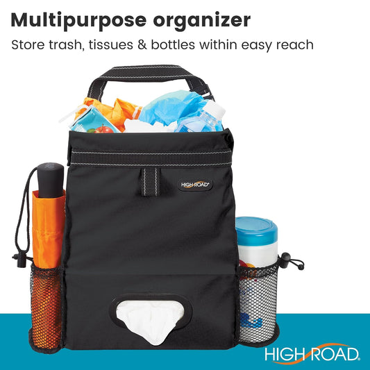 High Road Car Trash Can and Tissue Holder, Hanging Trash Bag Seat Organizer