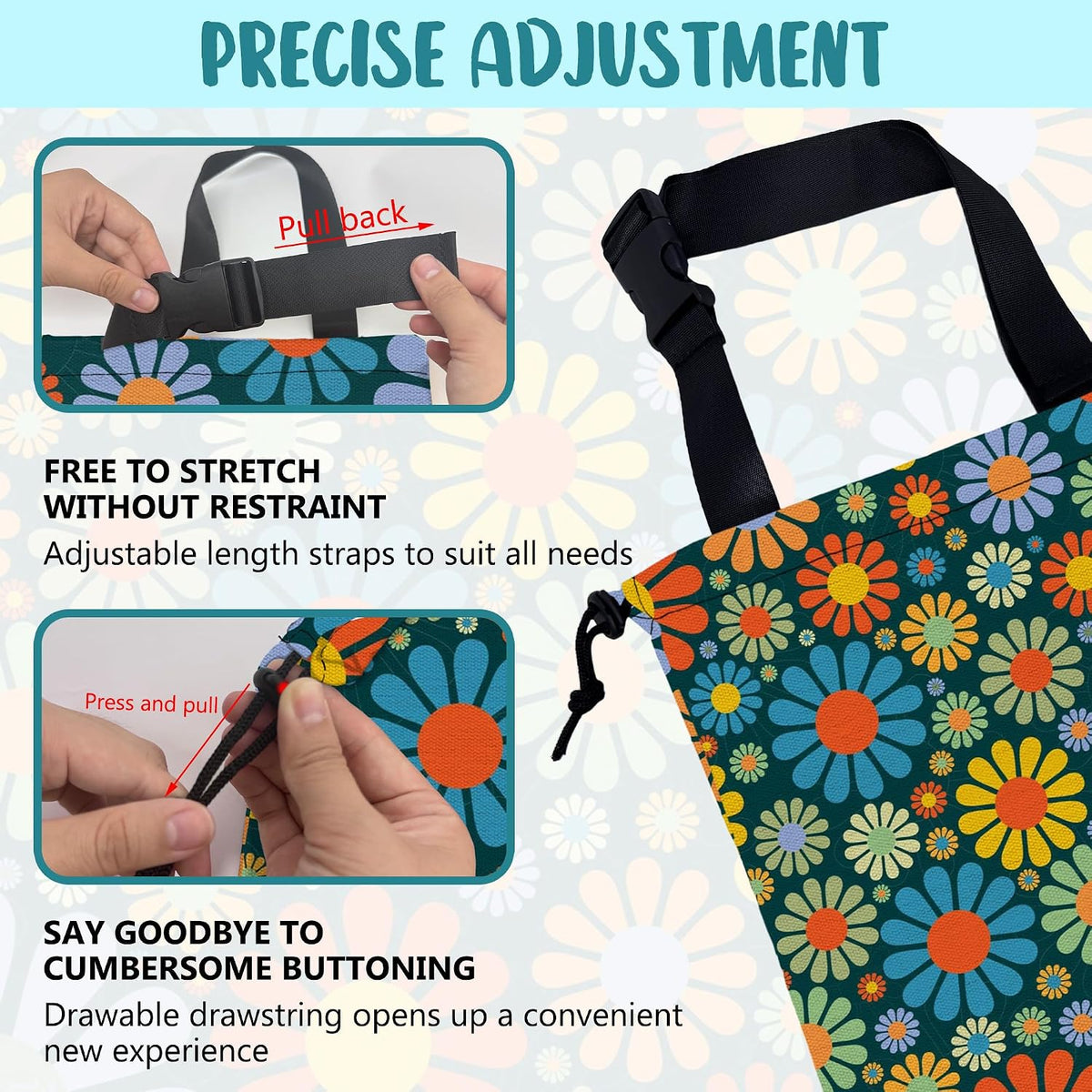 Car Garbage Bag Vintage Groovy 70s Floral Drawstring Car Trash Bag Hanging for Back Seat with Adjustable Buckle Canvas Vehicle Trash Can Easy-to-Install