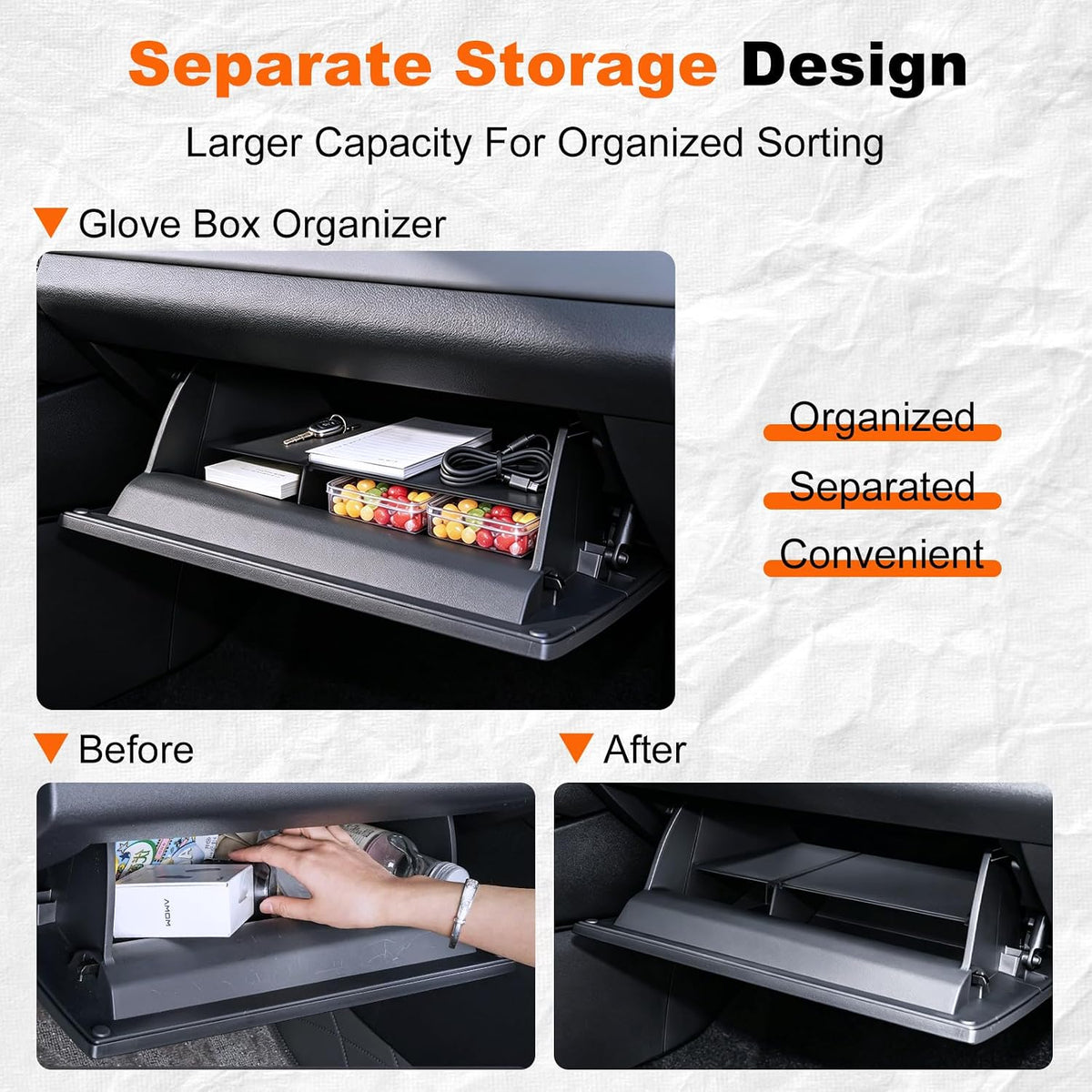 For 2026 Toyota RAV4 Center Console Passenger Glove Box Divider Organizer ABS Material Easy to Pick Up&Install, 6th Gen Hybrid&Plug-in Hybrid Interior Accessories