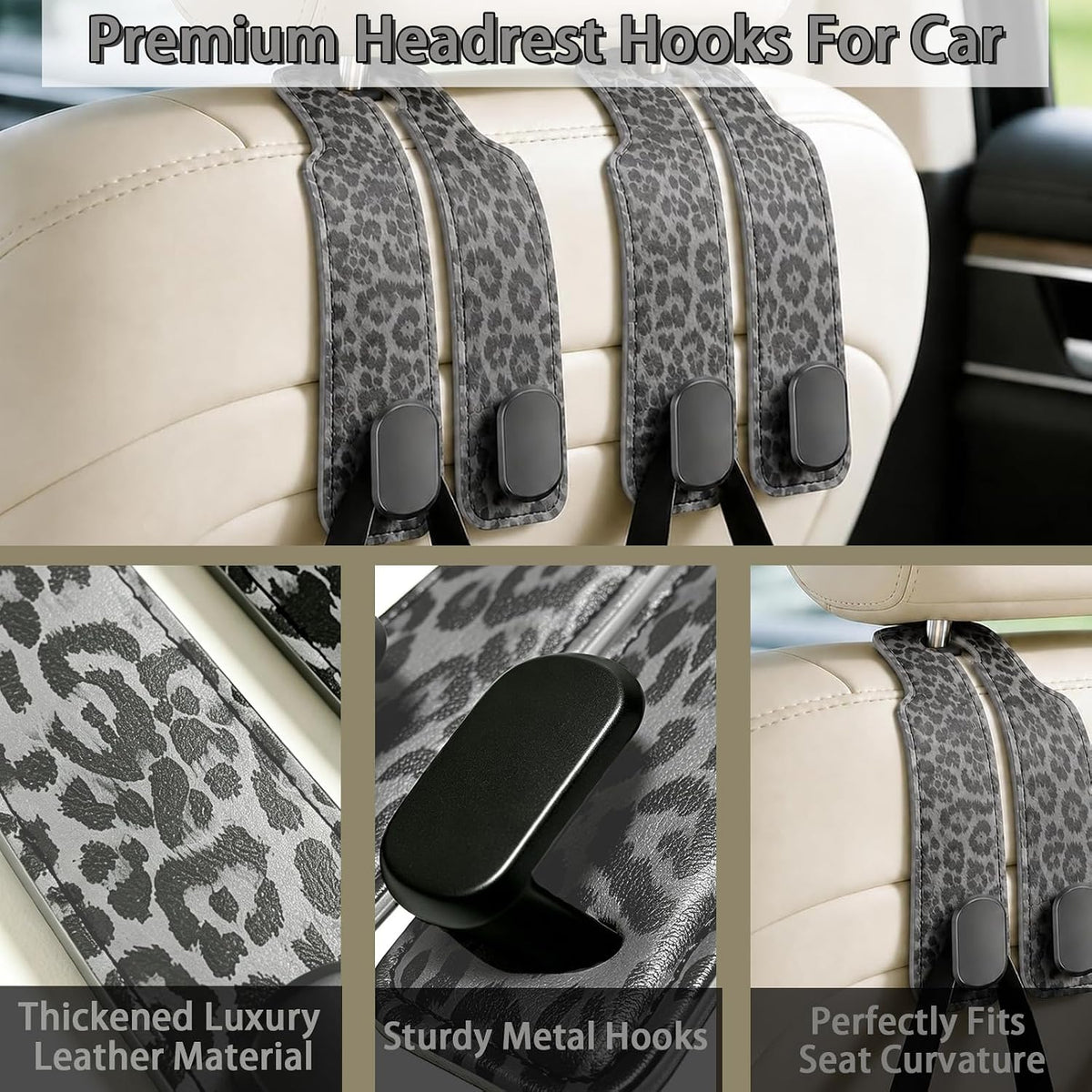 Car Hooks for Headrest: 2Pcs Bag Hooks For Car - Leopard Car Hooks