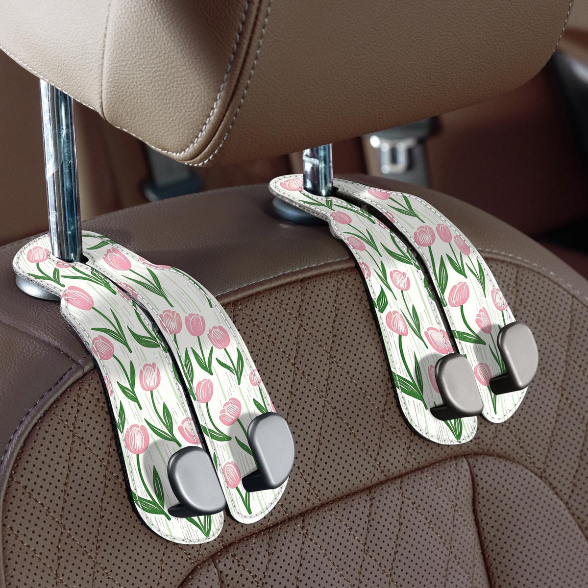 CoBak Purse Hook for Car - Universal Premium Stitched Leather and Aluminum-Magnesium Alloy Double Car Seat Back Storage Hook for Purses, Handbags, Bags (2 Pack),Amethyst Purple