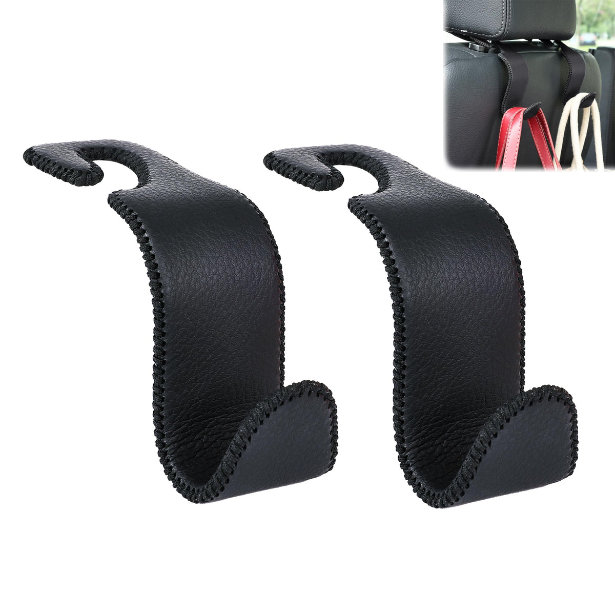Car Seat Headrest Hook 55lb Heavy Duty Metal Hanger with Leather for Bags