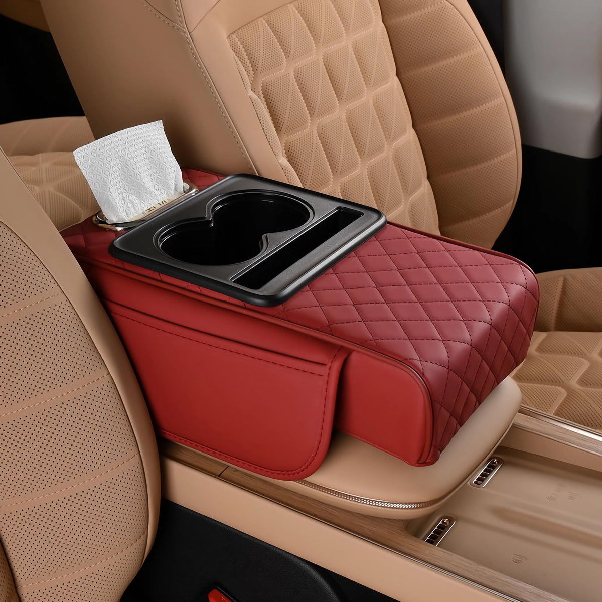 FREESOO Universal 5-in-1 Car Middle Center Console Cover with Cup Holder