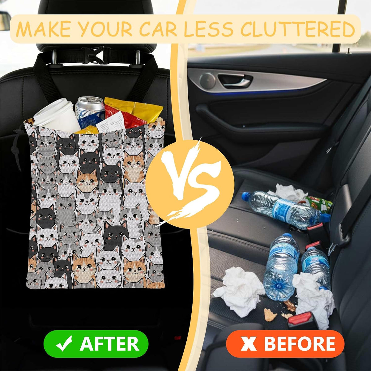 Car Trash Bag Waterproof Hanging Car Garbage Bag Cute Cat Faces