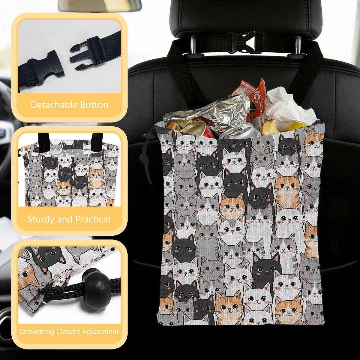 Car Trash Bag Waterproof Hanging Car Garbage Bag Cute Cat Faces