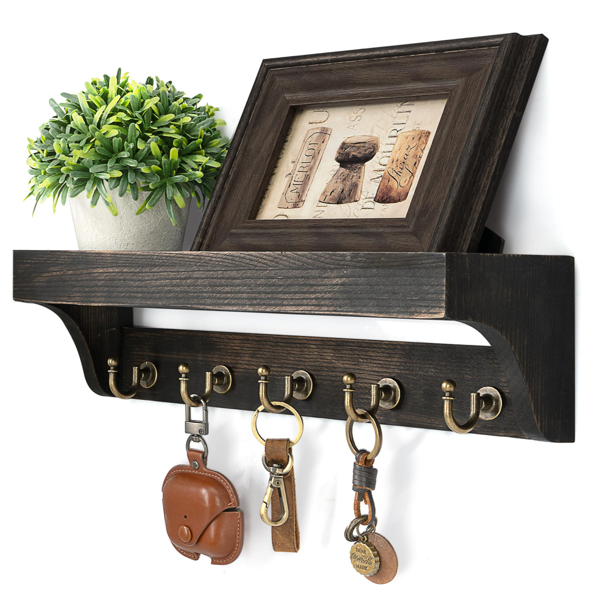 Rebee Vision Key Holder Wall Mount with 5 Hooks for Entryway, Retro Brown