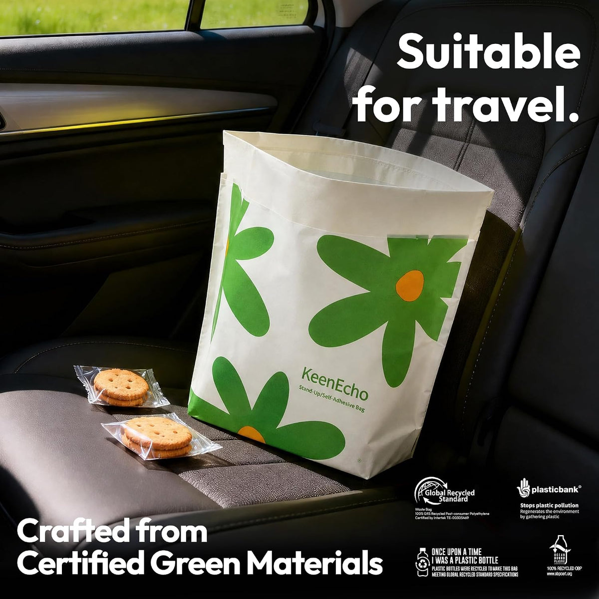 Disposable Car Garbage Bin Bags 60 PCS, Leak-proof Cleaning and Vomit Bags, Recycled HDPE, Easy Stick-On and Stand Design, Disposable Small Garbage Bags