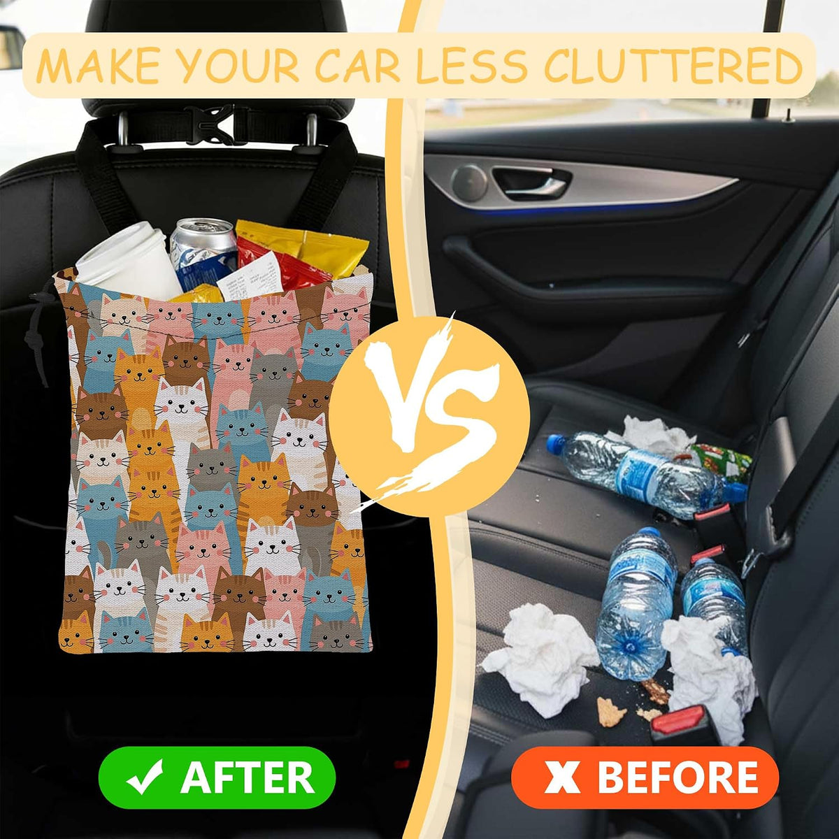 Car Trash Bag Waterproof Hanging Car Garbage Bag Colorful Cute Cats
