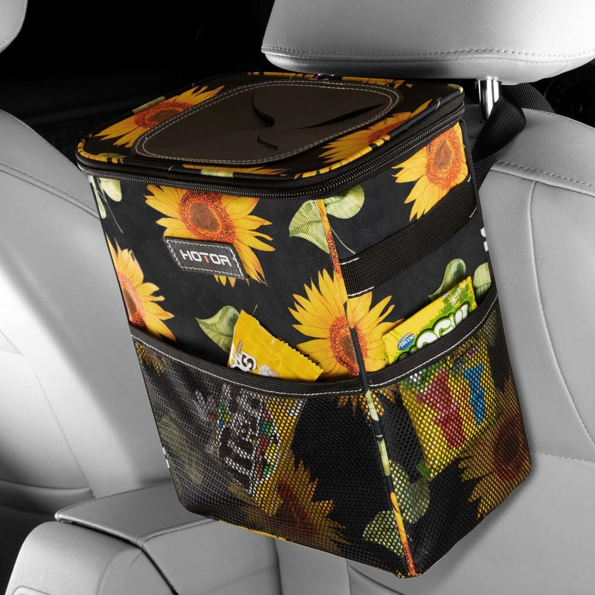 HOTOR Car Trash Can, Leakproof Car Organizer, 2-Gallon, Brown