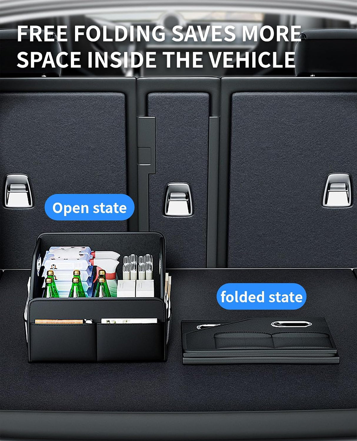 Car Storage Organizer Foldable PU Leather Front Seat Caddy