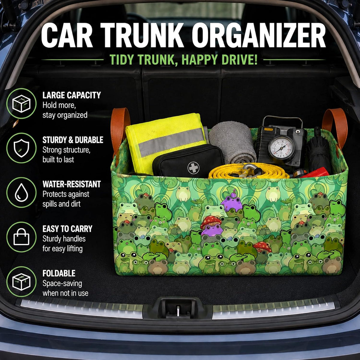 Bow Car Trunk Organizer 20L Collapsible Auto Storage Basket with Handles