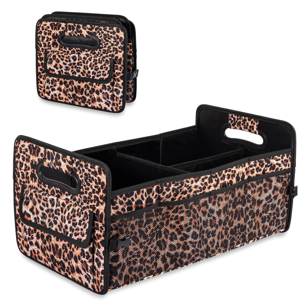 JiatuA Car Trunk Organizer, Car Organizers and Storage Collapsible Multi Compartment Container Box, Adjustable Car Accessories for SUV Sedan Truck, Standard Size, Beige