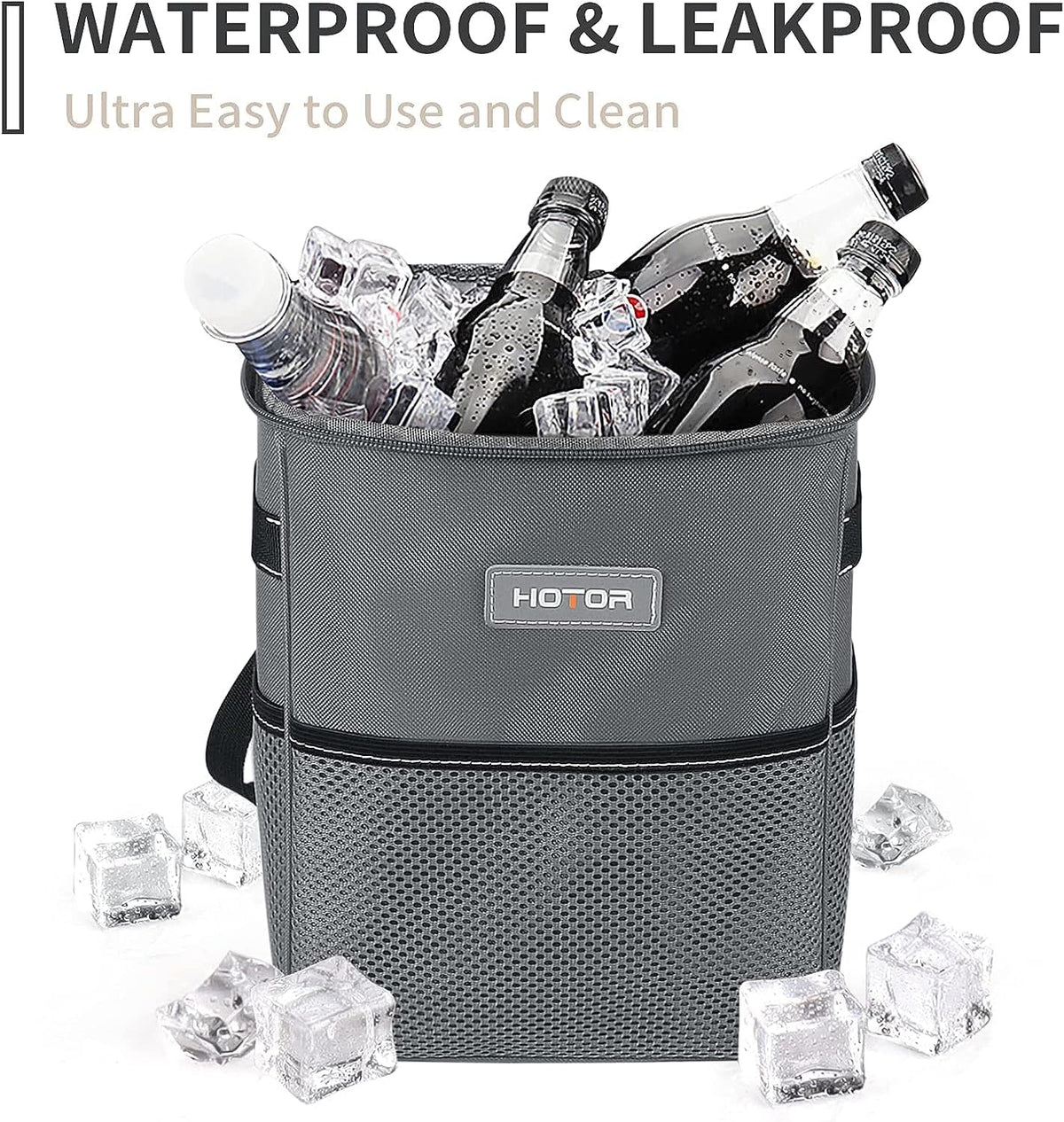 HOTOR Car Trash Can, Leakproof Car Organizer, 2-Gallon, Gray