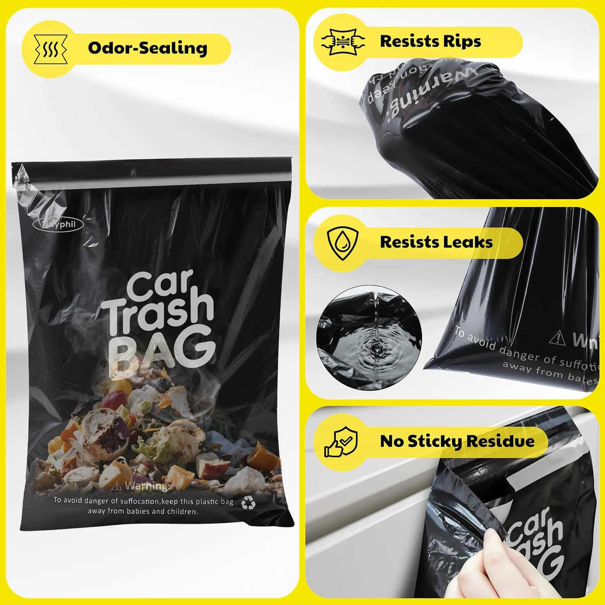 50 Bags Hanging Car Trash Bags Disposable, 2 Gallon Car Garbage Bags. Black