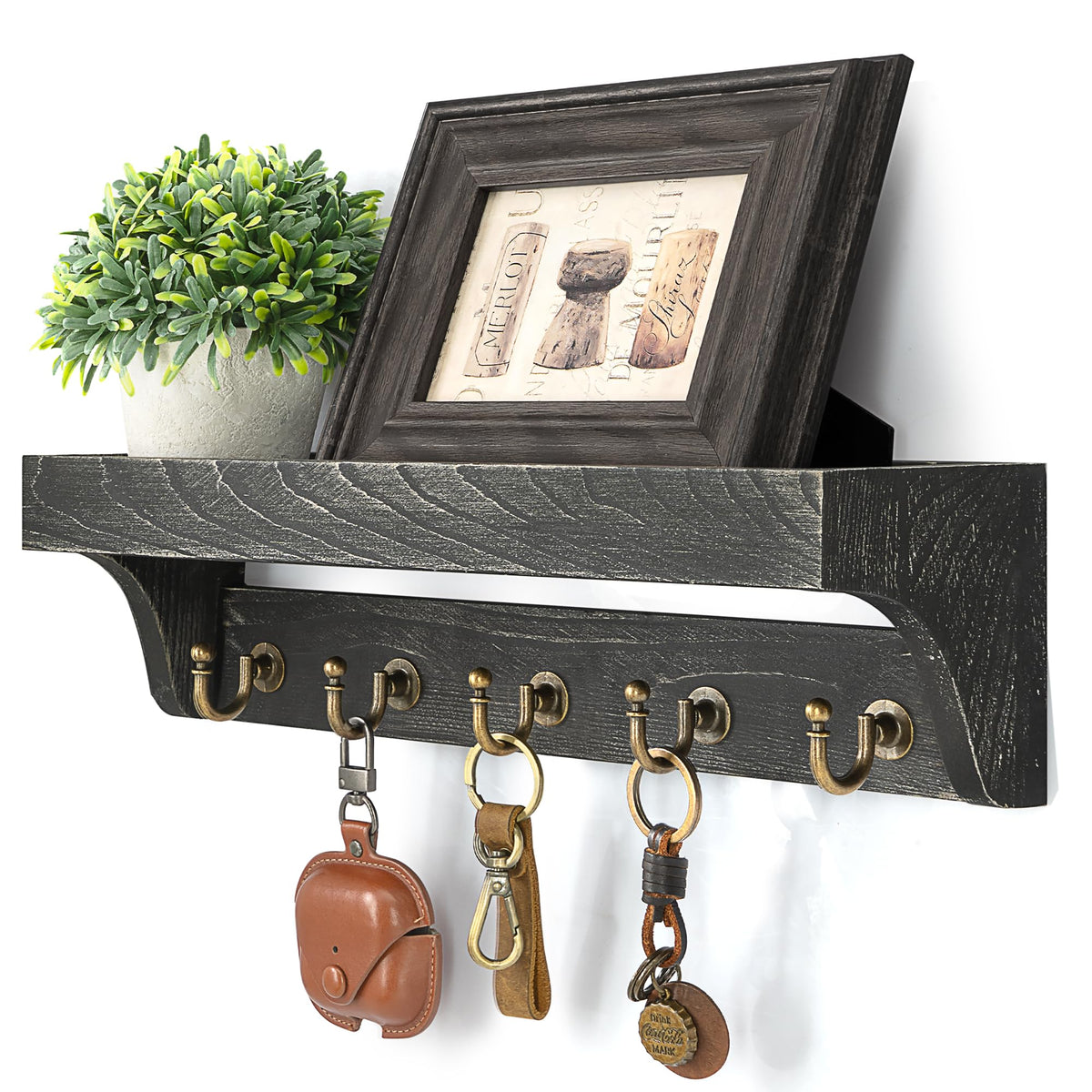 Rebee Vision Key Holder Wall Mount with 5 Hooks for Entryway, Retro Brown