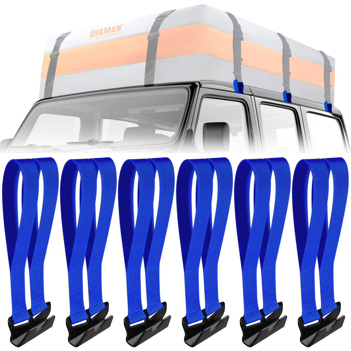 6 Rooftop Cargo Tie Down Hook Straps-Secure Any Car Roof Bag, Roof Rack Cargo Carrier,or Car Top Carrier,Durable and Solid, No Roof Rack Required, Compatible with Most Cars - Registered Patent (black)