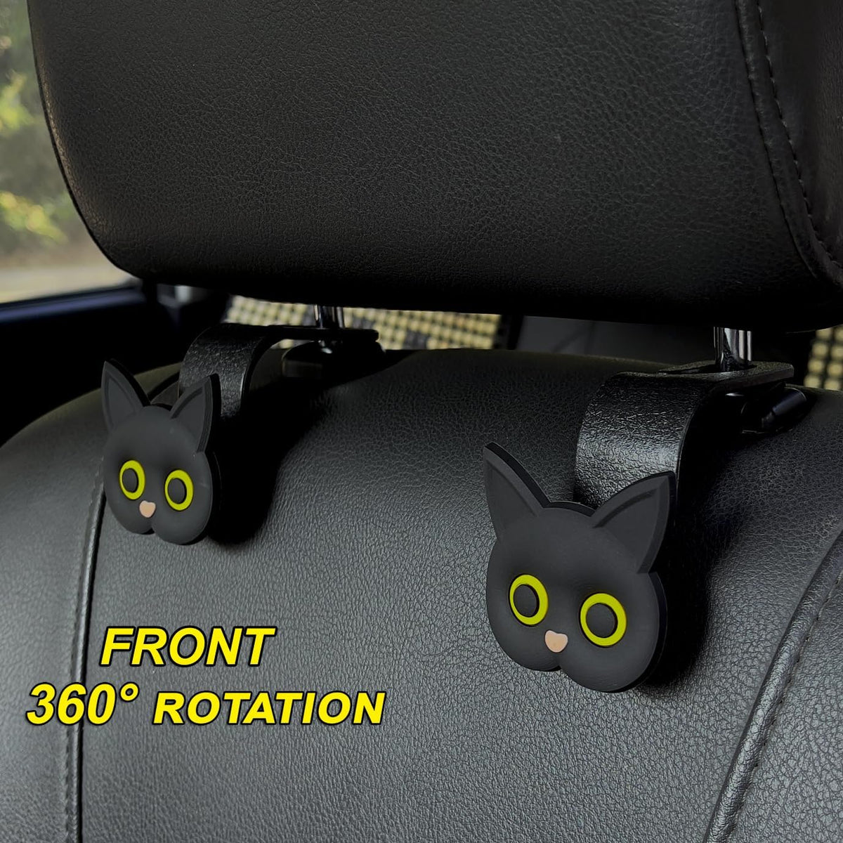 Car Seat Headrest Hooks, 2 Pack Black Cute Cartoon Cat Hook