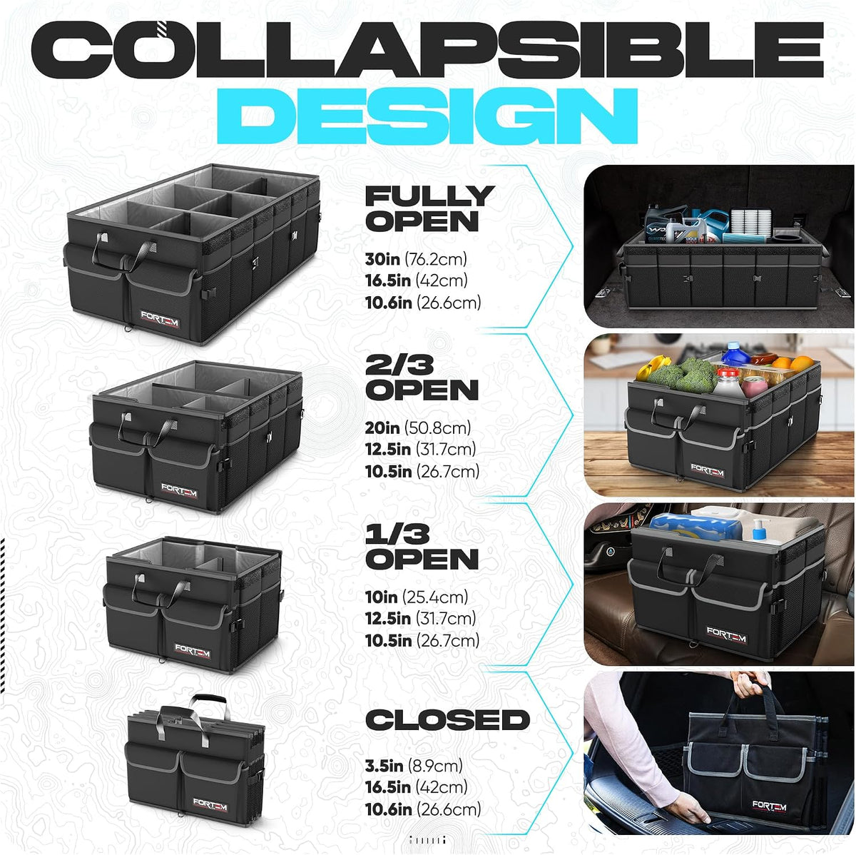 FORTEM Trunk Organizer - Foldable Car Organizer & Storage for SUVs & Trucks