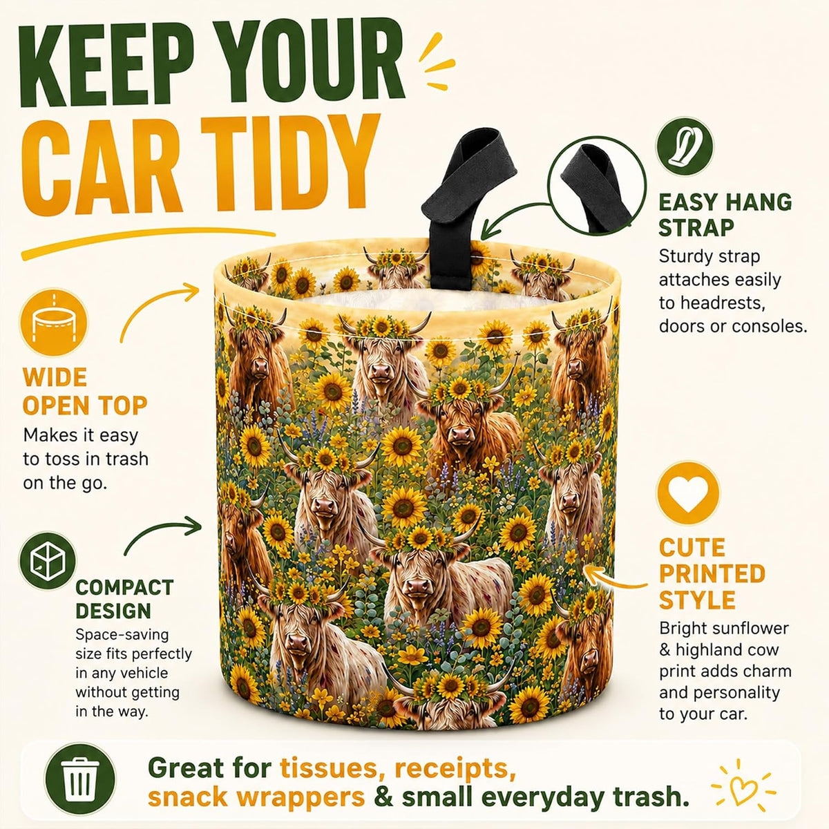 Butterfly Car Trash Can Waterproof Auto Garbage Bag Hanging for Back Seat