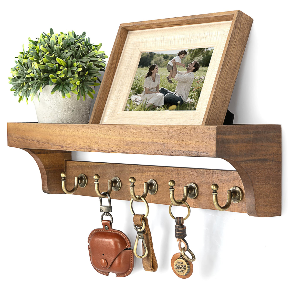 Rebee Vision Key Holder Wall Mount with 5 Hooks for Entryway, Retro Brown