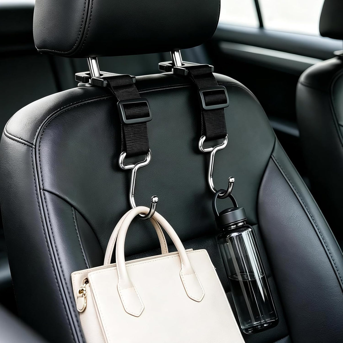 Amooca Adjustable 4 Pack Car Headrest Hooks Heavy Duty Metal Bag Hanger