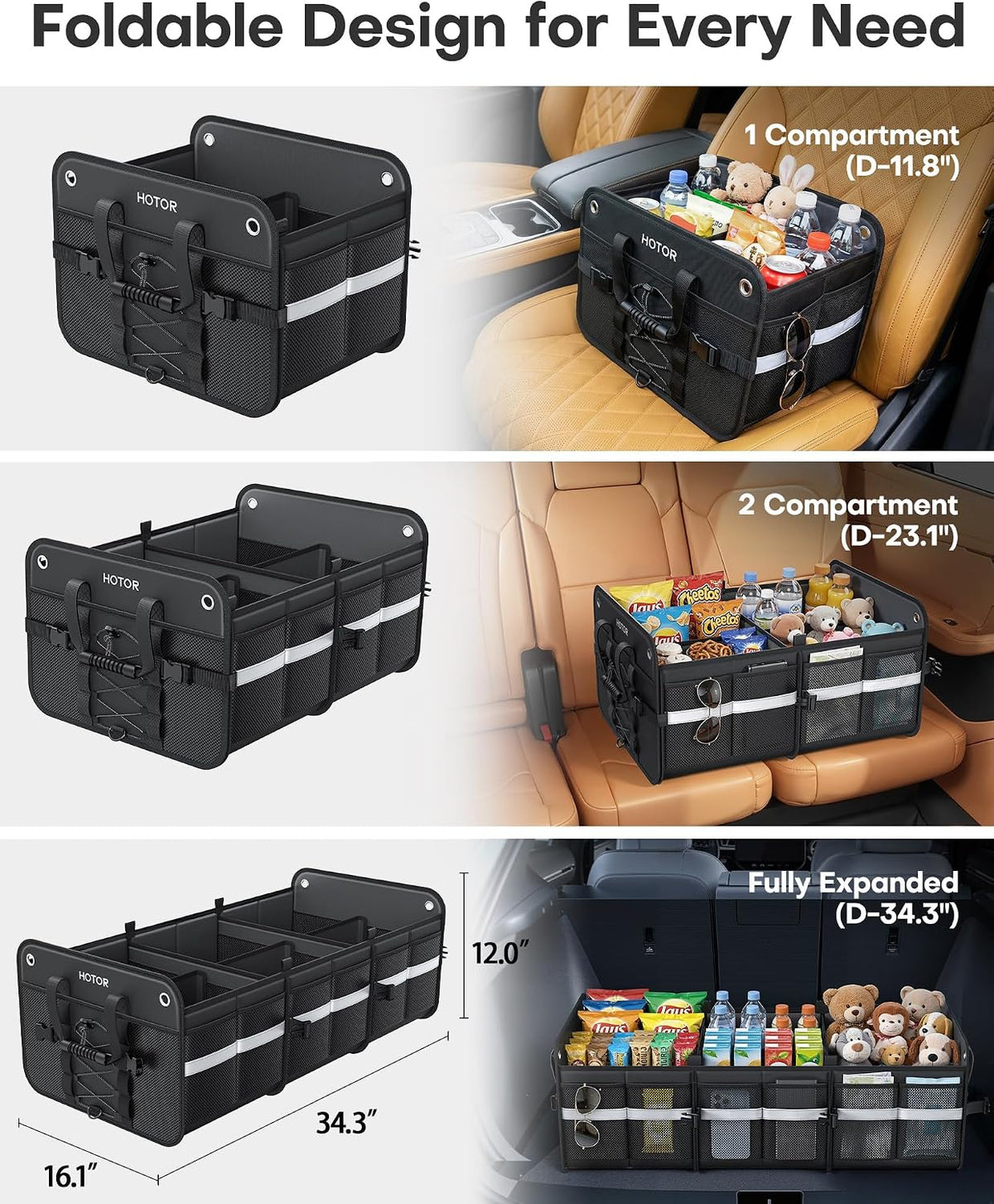 HOTOR Trunk Organizer for SUV – Car Storage Box Collapsible Car Organizer