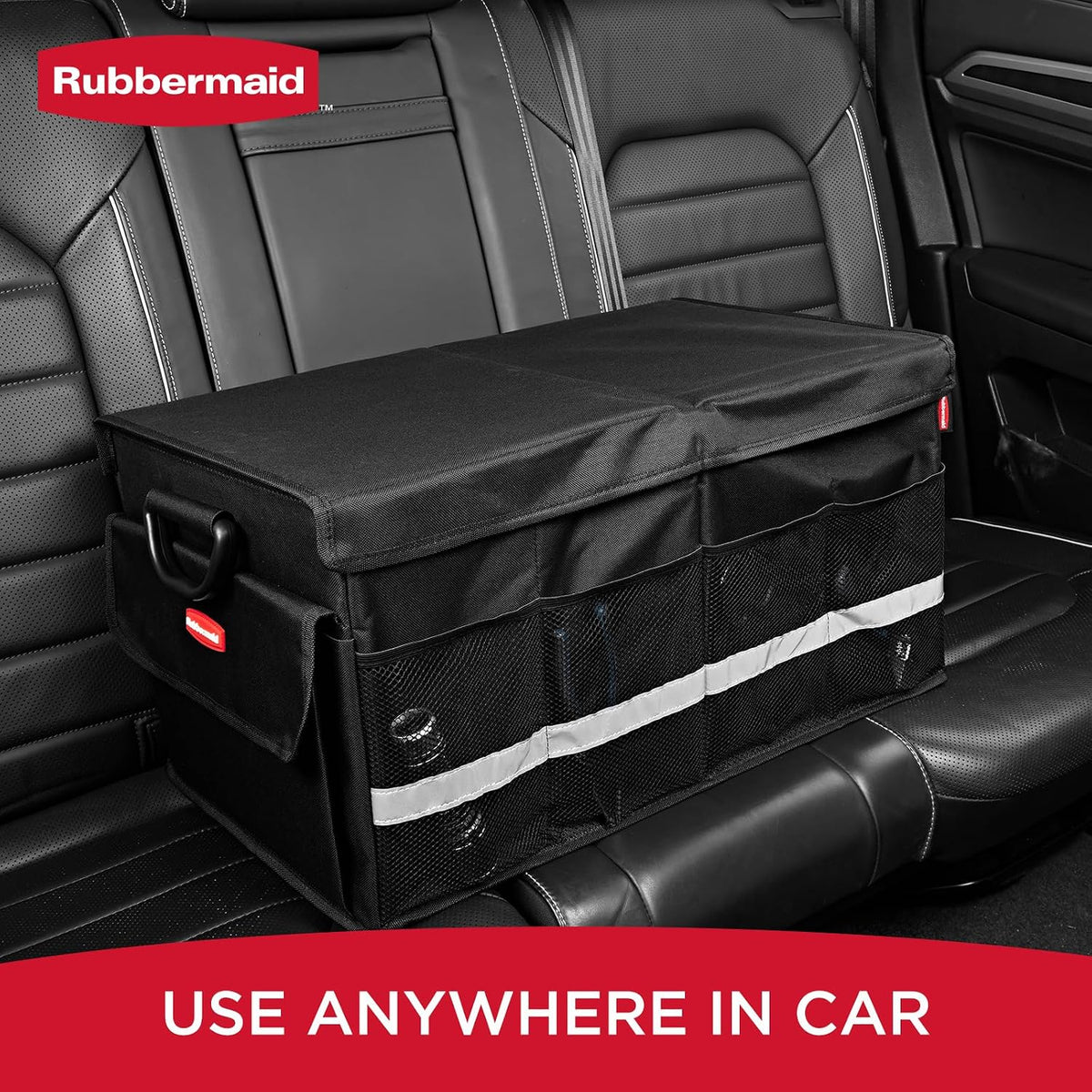 Rubbermaid Car Organizer, Collapsible Trunk Organizer, Multi-Compartment Car Storage Organization for Car Accessories, 3 Compartments With Cover, 23.23"*12.99"*11.81"
