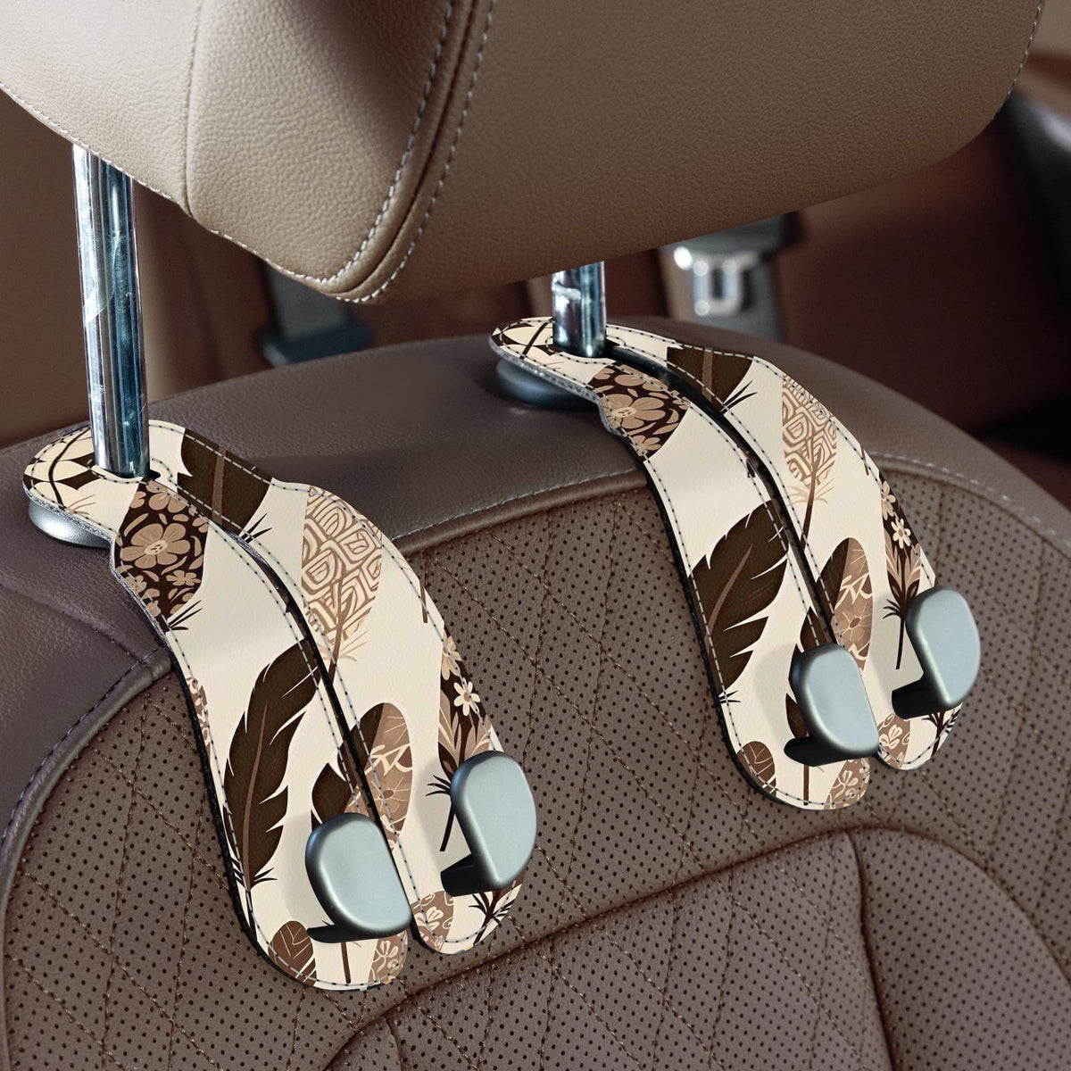 CoBak Purse Hook for Car - Universal Premium Stitched Leather and Aluminum-Magnesium Alloy Double Car Seat Back Storage Hook for Purses, Handbags, Bags (4 Pack),Black