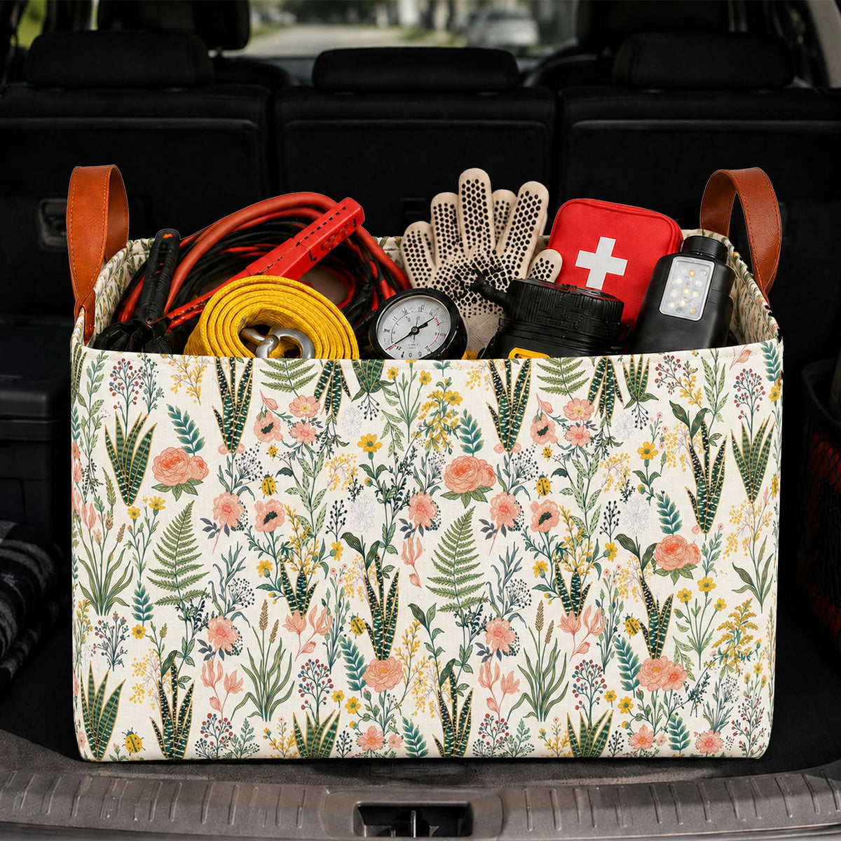 Bow Car Trunk Organizer 20L Collapsible Auto Storage Basket with Handles