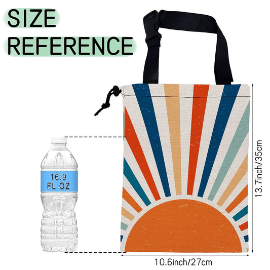 Retro Sunburst Car Garbage Bag,Colourful Sunrise Waterproof Small Car Trash Bag Hanging Back of Seat,Drawstring Hanging Car Trash Bag with Adjustable Buckle for Car Accessories
