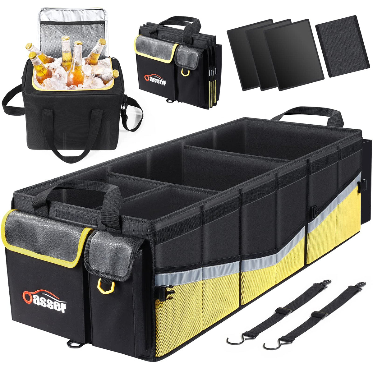 Oasser Car Trunk Organizer with Foldable Soft Lid, 55L 3 Compartments Black