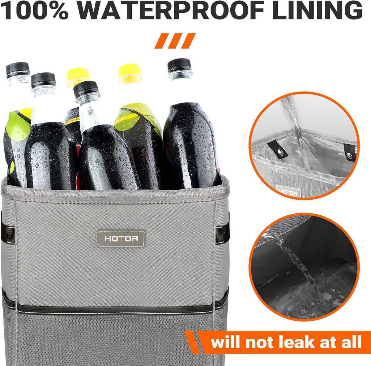 HOTOR Car Trash Can, Leakproof Car Organizer, 2-Gallon, Gray