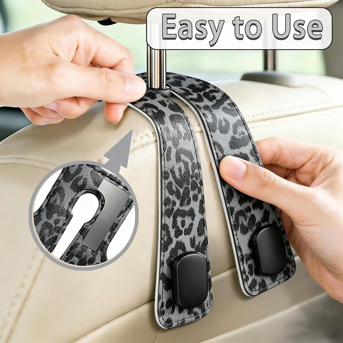Car Hooks for Headrest: 2Pcs Bag Hooks For Car - Leopard Car Hooks