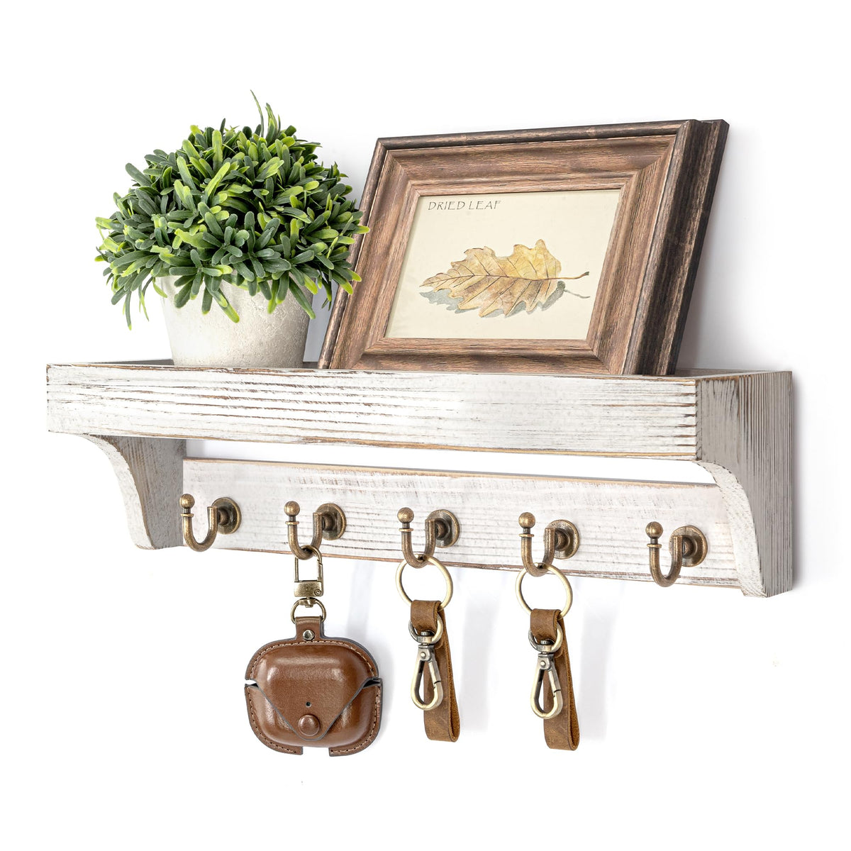 Rebee Vision Key Holder Wall Mount with 5 Hooks for Entryway, Retro Brown