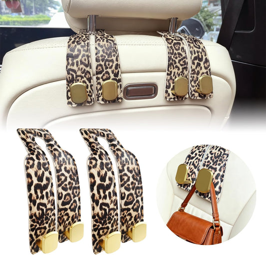 2 Pack Purse Hook for Car Headrest, Car Seat Back Storage Hook for Purses and Bags, Car Back Seat Headrest Purse Holder, Hanger Storage Organizer (Leopard)