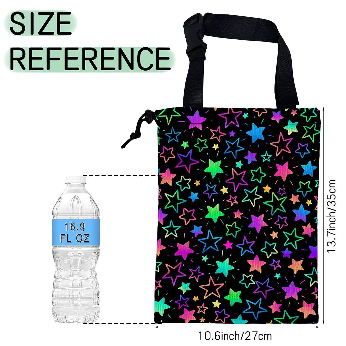 Colorful Stars Car Trash Bag,Neon Stars Hanging Drawstring Car Garbage Bag,Waterproof Canvas Car Back Seat Organizer with Adjustable Buckle,for Vehicles,SUVs,Camping,Road Trips