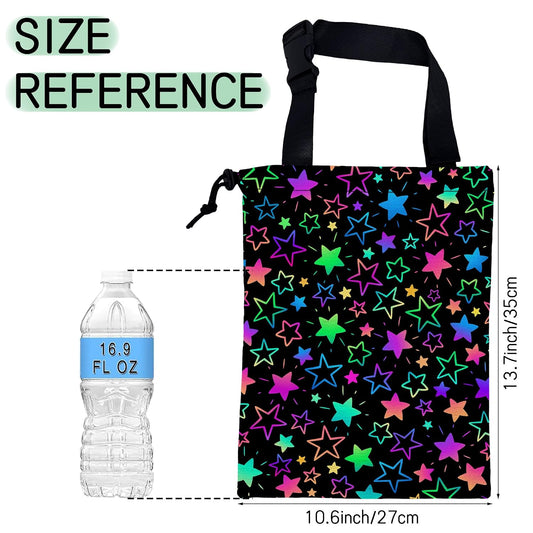 Colorful Stars Car Trash Bag,Neon Stars Hanging Drawstring Car Garbage Bag,Waterproof Canvas Car Back Seat Organizer with Adjustable Buckle,for Vehicles,SUVs,Camping,Road Trips