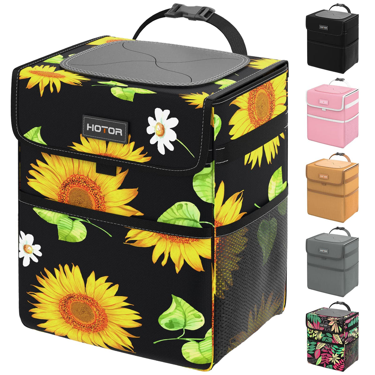 HOTOR Car Trash Can, Leak-Proof Car Organizer, Flamingo Print, 2-Gallon