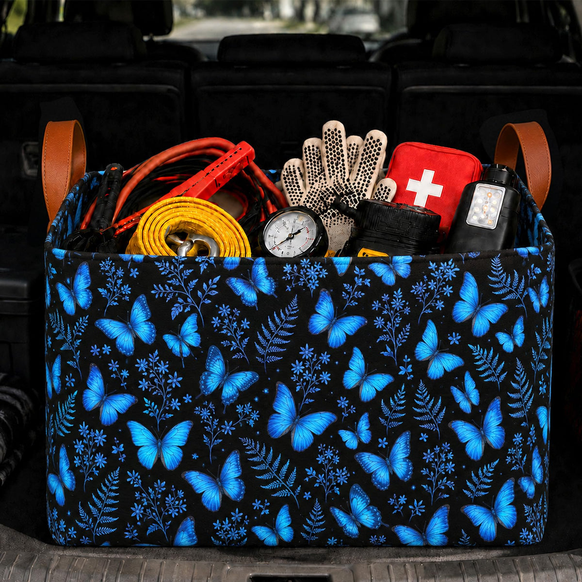 Bow Car Trunk Organizer 20L Collapsible Auto Storage Basket with Handles