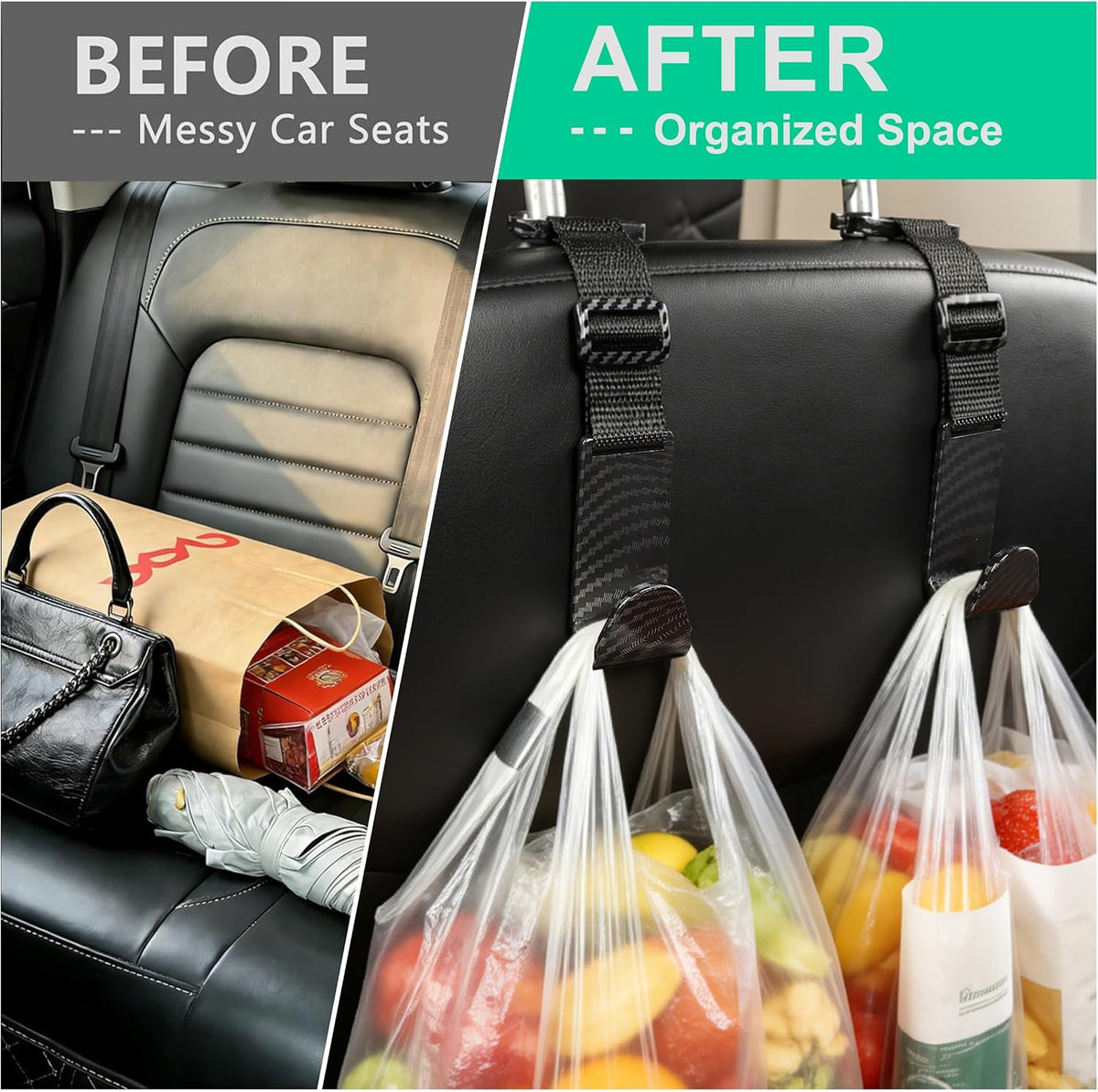 Amooca 4 Pack Anti-drop Headrest Hooks Adjustable Car Seat Organizer