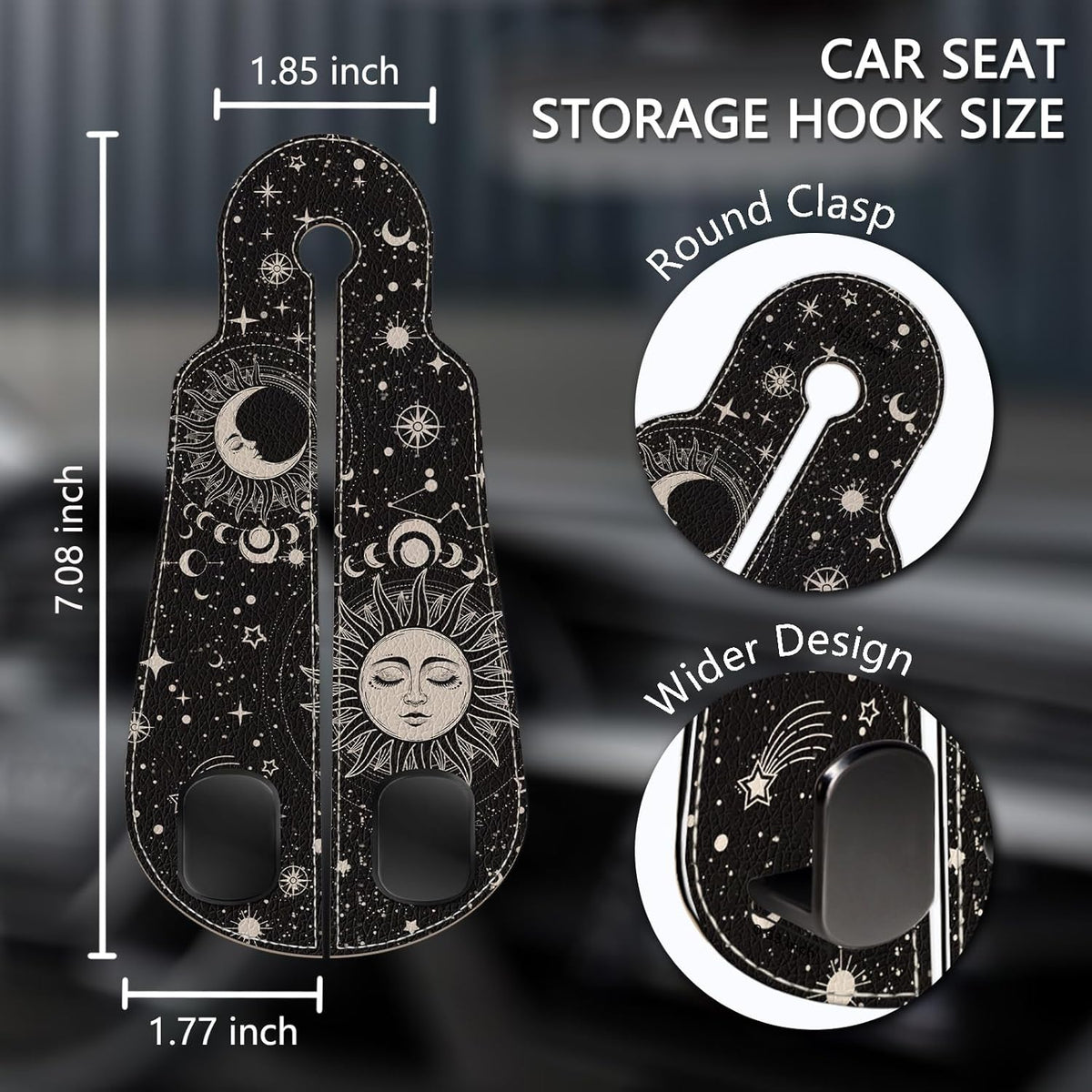 Blusabaca 2PCS Car Seat Headrest Hooks, Purses Bags Holder, Sun and Moon