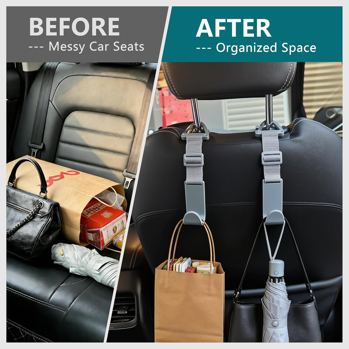 Amooca 4 Pack Anti-drop Headrest Hooks Adjustable Car Seat Organizer
