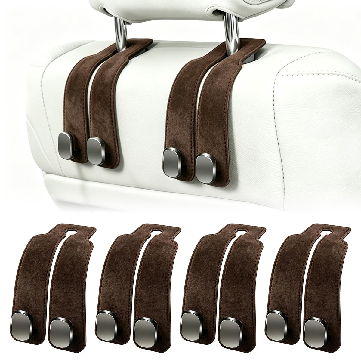 Amelity Car Headrest Hooks, Purse Hook for Car 4 Pack Beige