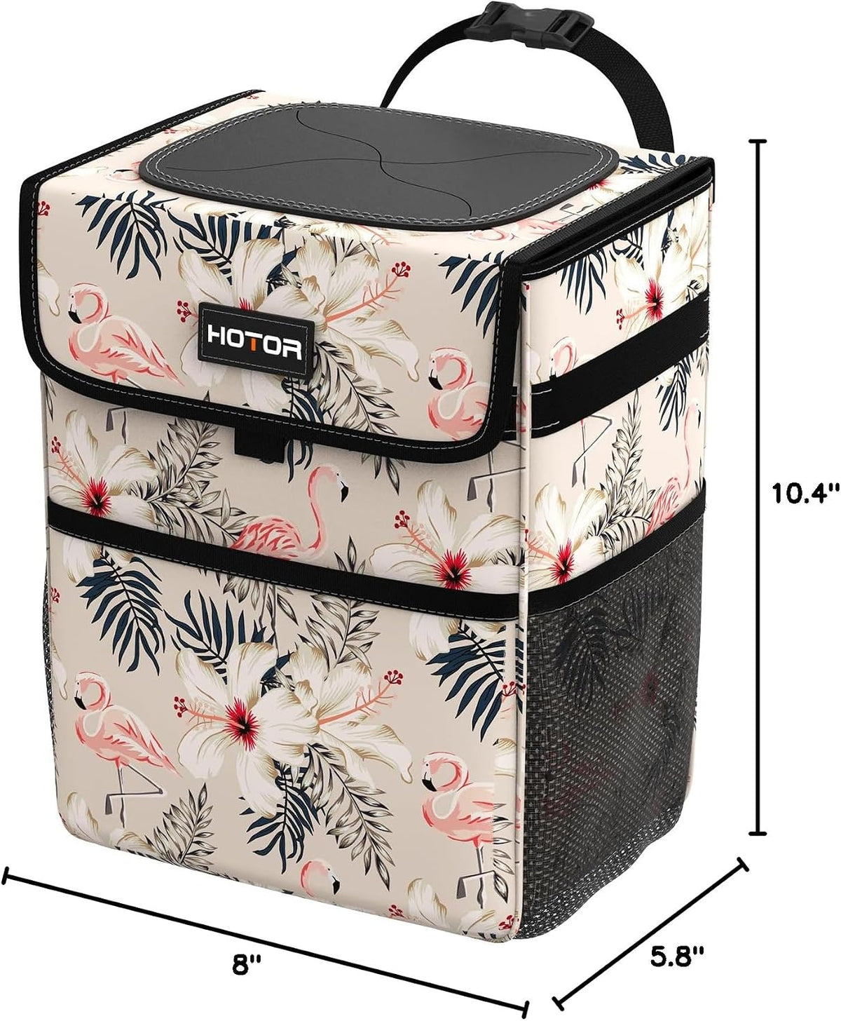 HOTOR Car Trash Can, Leak-Proof Car Organizer, Flamingo Print, 2-Gallon