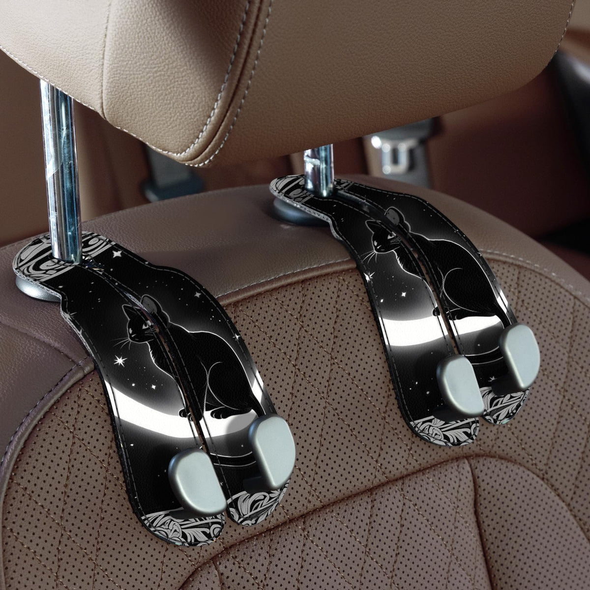 CoBak Purse Hook for Car - Universal Premium Stitched Leather and Aluminum-Magnesium Alloy Double Car Seat Back Storage Hook for Purses, Handbags, Bags (4 Pack),Black